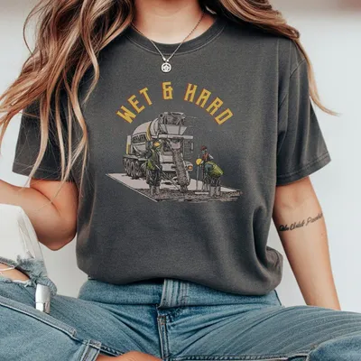 Concrete Worker T-Shirt  Black Cotton T-Shirt With Cement Truck Graphic Funny Construction