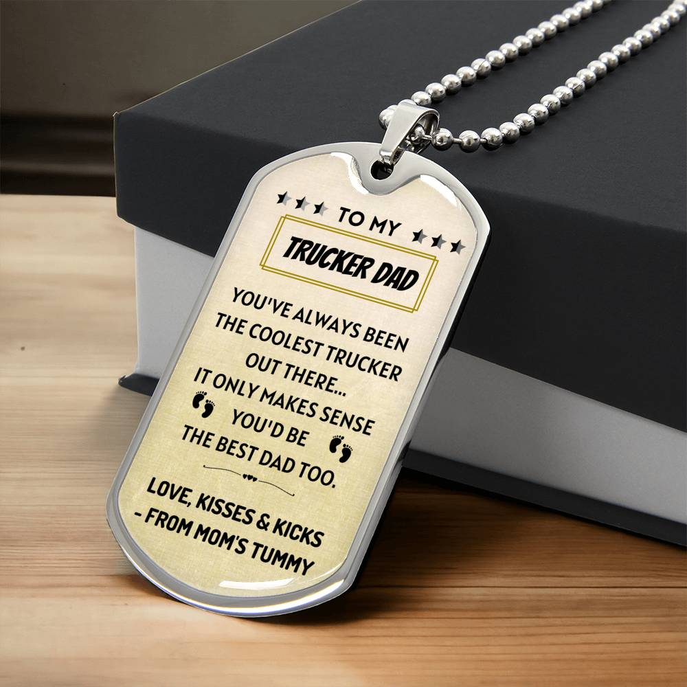My Coolest Trucker Dad Pendant - Army Tag Necklace, Dog Tag