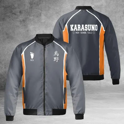 Karasuno Windproof Bomber Jacket, Haikyuu!! Jersey Design, Orange Black Anime Fan Gear, High School Gift Bomber Jacket