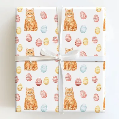 Easter Eggs with the Orange Tabby - Gift Wrap for Christmas, Holidays Wrapping Paper, Christmas Wrapping Paper