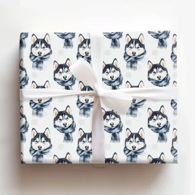 Bundle Up with the Husky - Gift Wrap for Christmas, Holidays Wrapping Paper, Christmas Wrapping Paper