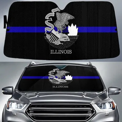 Illinois Flag Thin Blue Line Printed Car Sun Shades Cover Auto Windshield PrintSyde