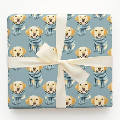 Bundle Up with the Yellow Lab - Gift Wrap for Christmas, Holidays Wrapping Paper, Christmas Wrapping Paper