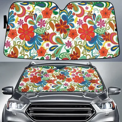 Colorful Plumeria And Hibiscus Flowers Summer Vibe White Car Sun Shades Cover Auto Windshield PrintSyde