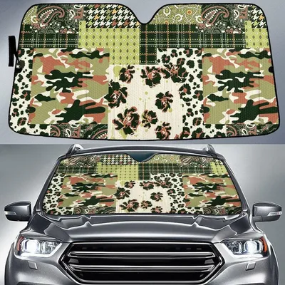 Green Rose Paisley Camoflag Leopard Skin Texture Car Sun Shades Cover Auto Windshield PrintSyde