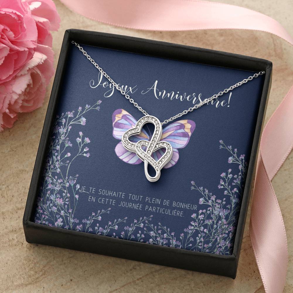 Joyeux Anniversaire Necklace Personalized Birthday Gift Birthday Necklace For French Mother Birthday Necklace For F Double Hearts Necklace