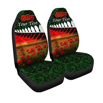 Custom New Zealand Maori ANZAC Car Seat Cover Poppy Vibes Green