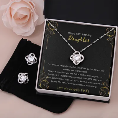Happy 18th Birthday Daughter, Love Knot Earring and Necklace Set, Gift from Mom