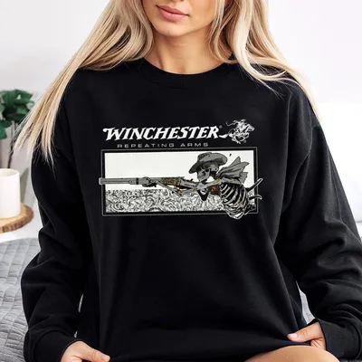 Winchester Repeating Arms Sweatshirt,Skeleton Cowboy Graphic Sweatshirt,White Menwear,Vintage Western Hunting Sweatshirt,Gift For Gun & Cowboy Fans
