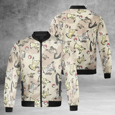 Mimikyu Jacket, Windproof Bomber Jacket, Pikachu Ghost Disguise Pattern, Nintendo Gaming Streetwear, Anime Fan Gift Bomber Jacket