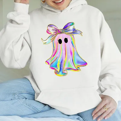 Pastel Ghost Hoodie – Kawaii Rainbow Ghostie With Big Bow – Cute Fall Vibes For Halloween Lovers