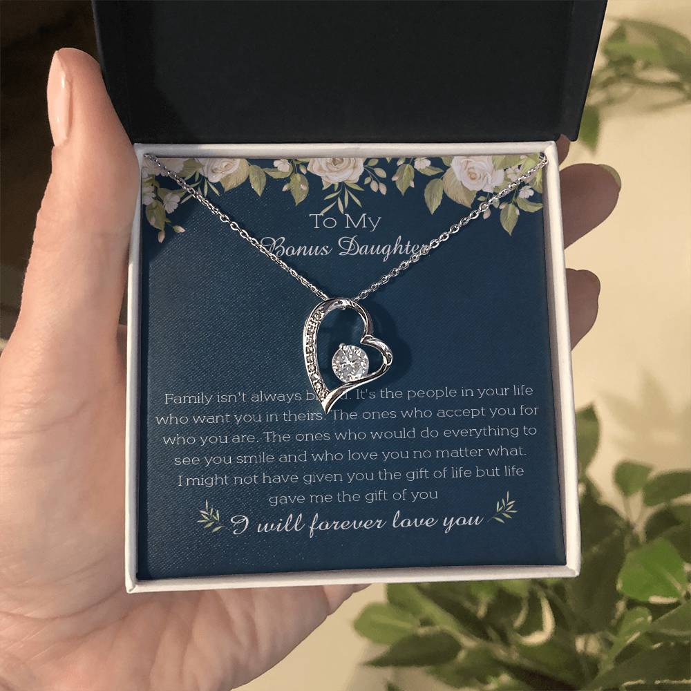 To My Bonus Daughter Necklace, I Will Forever Love You, Gift Birthday, Holiday