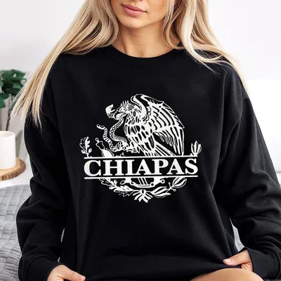 Chiapas Mexico Eagle Emblem Sweatshirt Cotton Round Neck Sweatshirt Classic Regular Fit Casual Menswear Fashion