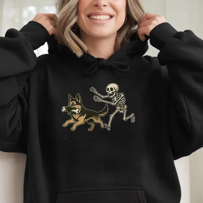 German Shepherd Halloween Hoodie Cute Spooky Skeleton Graphic Hoodie Unisex