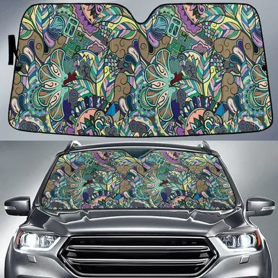 Green Tone Color Flowers Paisley Texture Dot Theme Car Sun Shades Cover Auto Windshield PrintSyde