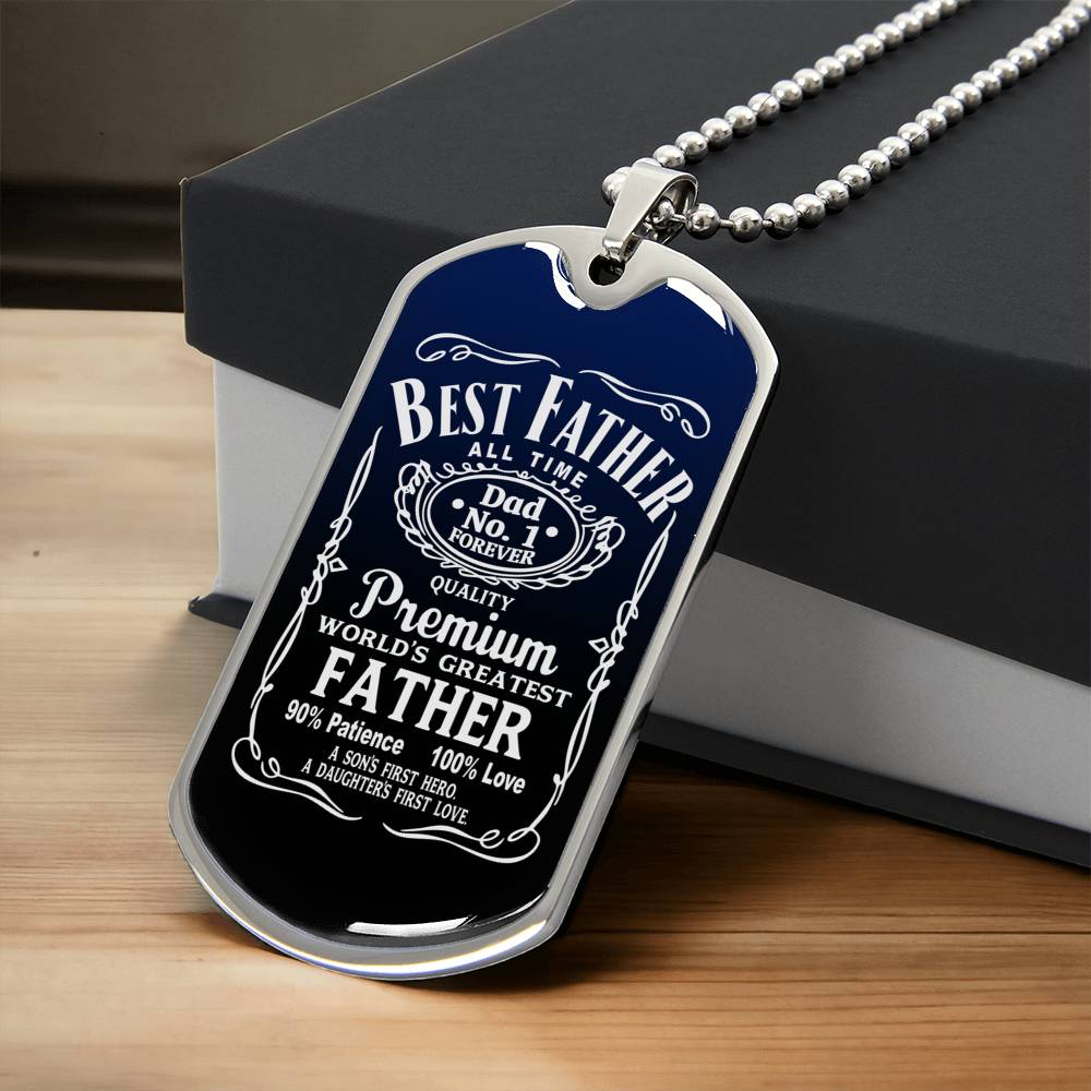 Best Father All Time Dog Tag - Blue & Black - Army Tag Necklace, Dog Tag