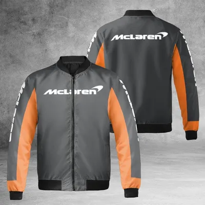 Mclaren Windproof Bomber Jacket, Black Orange Racing Style Outerwear, Speed Enthusiast Streetwear Bomber Jacket