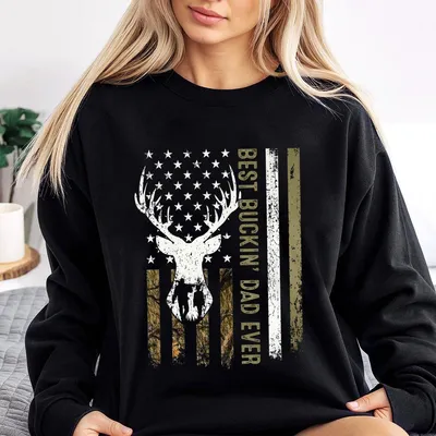 Best Buckin Dad Ever Camo Hunting Flag Sweatshirt, Funny Father'S Day Gift For Hunting Dads