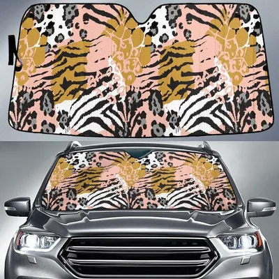 Orange Combination Of Zebra And Leopard Skin Texture Purple Car Sun Shades Cover Auto Windshield PrintSyde
