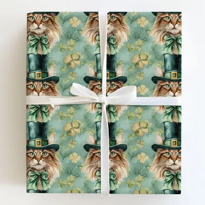 Leprechaun Maine Coon - Gift Wrap for Christmas, Holidays Wrapping Paper, Christmas Wrapping Paper