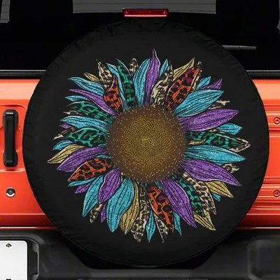 Colorful Leopard Print Sunflower Spare Tire Cover - Boho Animal Print Art Accessory Spare Tire Cover