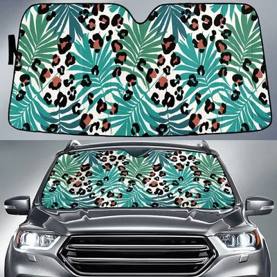 Green Classic Palm Leaves Leopard Print Car Sun Shades Cover Auto Windshield PrintSyde
