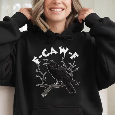Gothic Raven Graphic Hoodie Vintage Crow Aesthetic Streetwear Cozy Oversized Outfit
