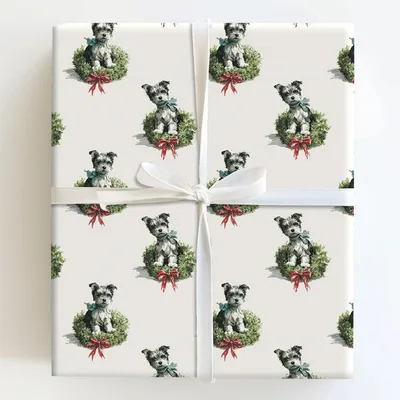 Wreath of Yorkies - Gift Wrap for Christmas, Holidays Wrapping Paper, Christmas Wrapping Paper