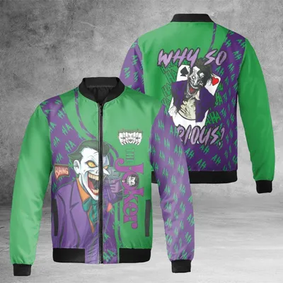 Bomber Jacket,The Joker Why So Serious Quote,Dc Comics Villain Graphic,Green Purple Ha Pattern Bomber Jacket