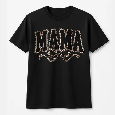 Mama Leopard Coquette Bow T-Shirt,Leopard Mama T-Shirt,Varsity Mama,Mama Life,Retro Mama Gift,Mother'S Birthday Gift,T-Shirt