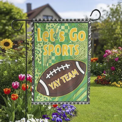 Garden Flag, Let'S Go Sports Yay Team, Football Game Day Banner, Green & Yellow Abstract Background, Sports Fan Yard Decor Vertical Garden Flag