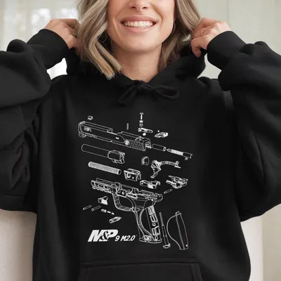 Smith & Wesson M&P 9 M2.0 Exploded View Hoodie, Tactical Apparel, Full Colour Hoodie, Perfect For Fans Classic American Style, Gift For Dad
