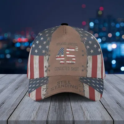 Baseball Cap Impeached Arrested Convicted Shot Still Standing With Flag And 45 Graphic Baseball Cap