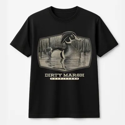 Dirty Marsh Wood Duck T-Shirt – Hand Drawn Duck Illustration T-Shirt In Tan,Classic Wildlife Inspired Outdoor T-Shirt For Men, Nature Lovers & Waterfowl Enthusiasts Casual