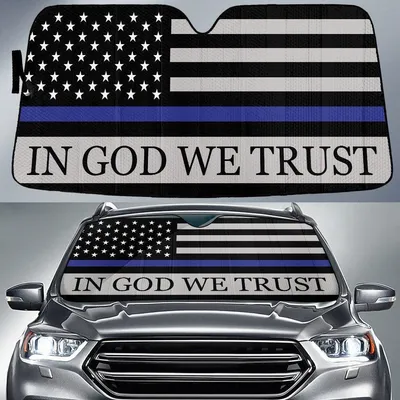 In God We Trust Thin Blue Line Printed Car Sun Shades Cover Auto Windshield PrintSyde