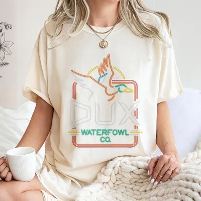 Dux Waterfowl T-Shirt – Neon Duck Logo Graphic T-Shirt – Perfect For Duck Hunters, Outdoor Enthusiasts & Fall Season Wear – Cozy Unisex Gear