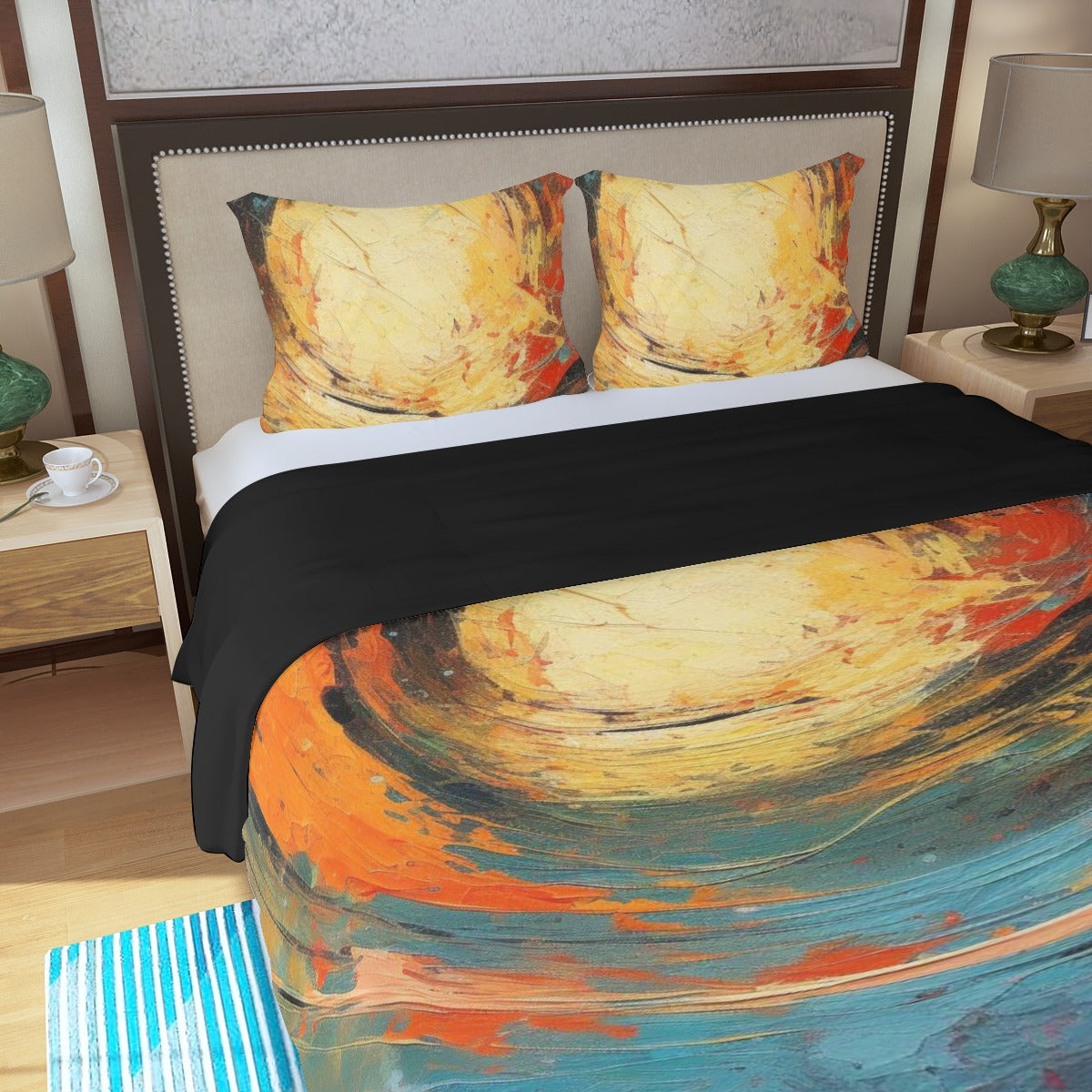 Celestial Orbit Bedding Set – Gold & Black Space Theme