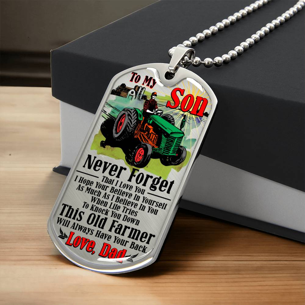 Farmer's Son - Premium Dog Tag - Army Tag Necklace, Dog Tag