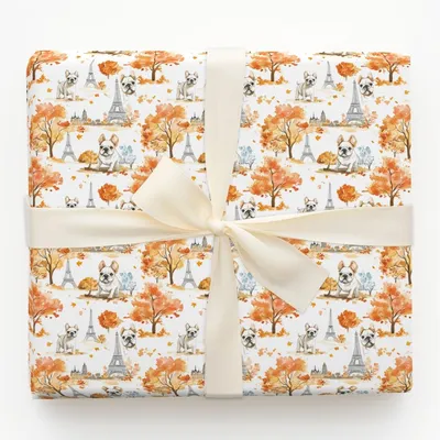 Paris with the Bulldogs - Gift Wrap for Christmas, Holidays Wrapping Paper, Christmas Wrapping Paper