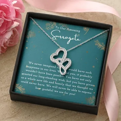 Surrogate Appreciation Gift Surrogate Gift Surrogate Gift With Message Card Surrogate Transfer Day Thank You Gift Double Hearts Necklace