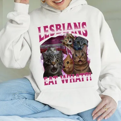 Leesbians Eat What Funny Offensive Cat Bootleg Hoodie Unhinged Hoodie Funny 90s Graphic Hoodie Sarcastic Hoodie Gift Silly