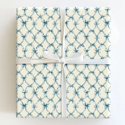 In the Arms of Blue Bows - Gift Wrap for Christmas, Holidays Wrapping Paper, Christmas Wrapping Paper