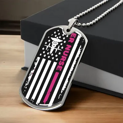 Er Nurse Flag Necklace - Army Tag Necklace, Dog Tag