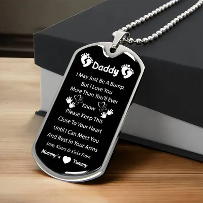 Personalized Dog Tag Pendant Necklace, New Dad Gift, Daddy Gift From Unborn, New Dad Gift From Wife, Bump Gift - Army Tag Necklace, Dog Tag