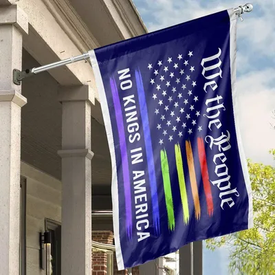 No Kings In America Rainbow American House Flag, We The People & Lgbtq+ Brushstroke Design Horizontal House Flag