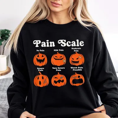 Halloween Nurse Pain Scale Sweatshirt – Funny Pumpkin Graphic Pullover for RN & ER Nurses