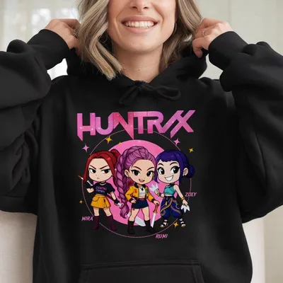 Kpop Demon Hunters Huntrix Youth Hoodie,Cute Huntrix Cartoon Graphic,Aesthetic Streetwear