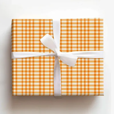 Orange Check Pop - Gift Wrap for Christmas, Holidays Wrapping Paper, Christmas Wrapping Paper