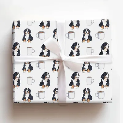Coffee Day with the Bernese Mountain Dog - Gift Wrap for Christmas, Holidays Wrapping Paper, Christmas Wrapping Paper