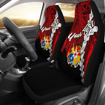 Tonga Polynesian Personalised Car Seat Covers Tribal Wave Tattoo Flag Color